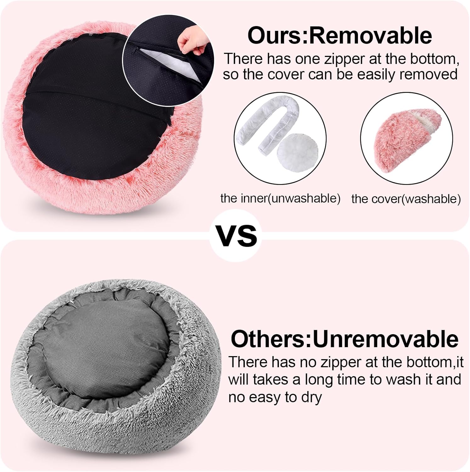 Calming Bean Mush Beds & Cat Cave with Hooded Cover, Removable Washable Round Beds for Small and Medium Pets, Anti-Slip Faux Fur, Fits Up to 15/25 lbs - Pet Explorer