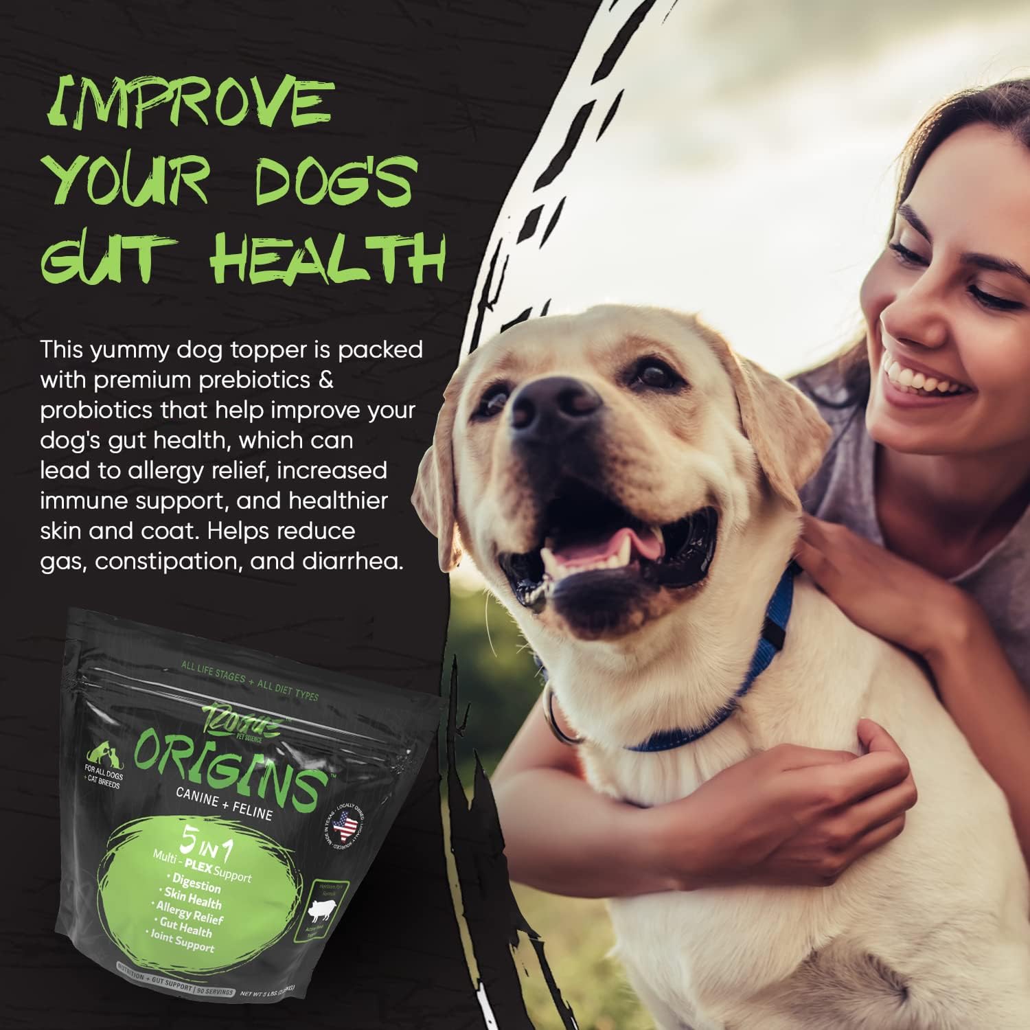 Origins 5-in-1 Dog Supplement - Powdered Food Topper w/Natural Heirloom Pork Protein- Supports Healthy Digestion, Skin, and Coat - Helps Reduce Itching & Joint Inflammation (2 lbs) - Pet Explorer