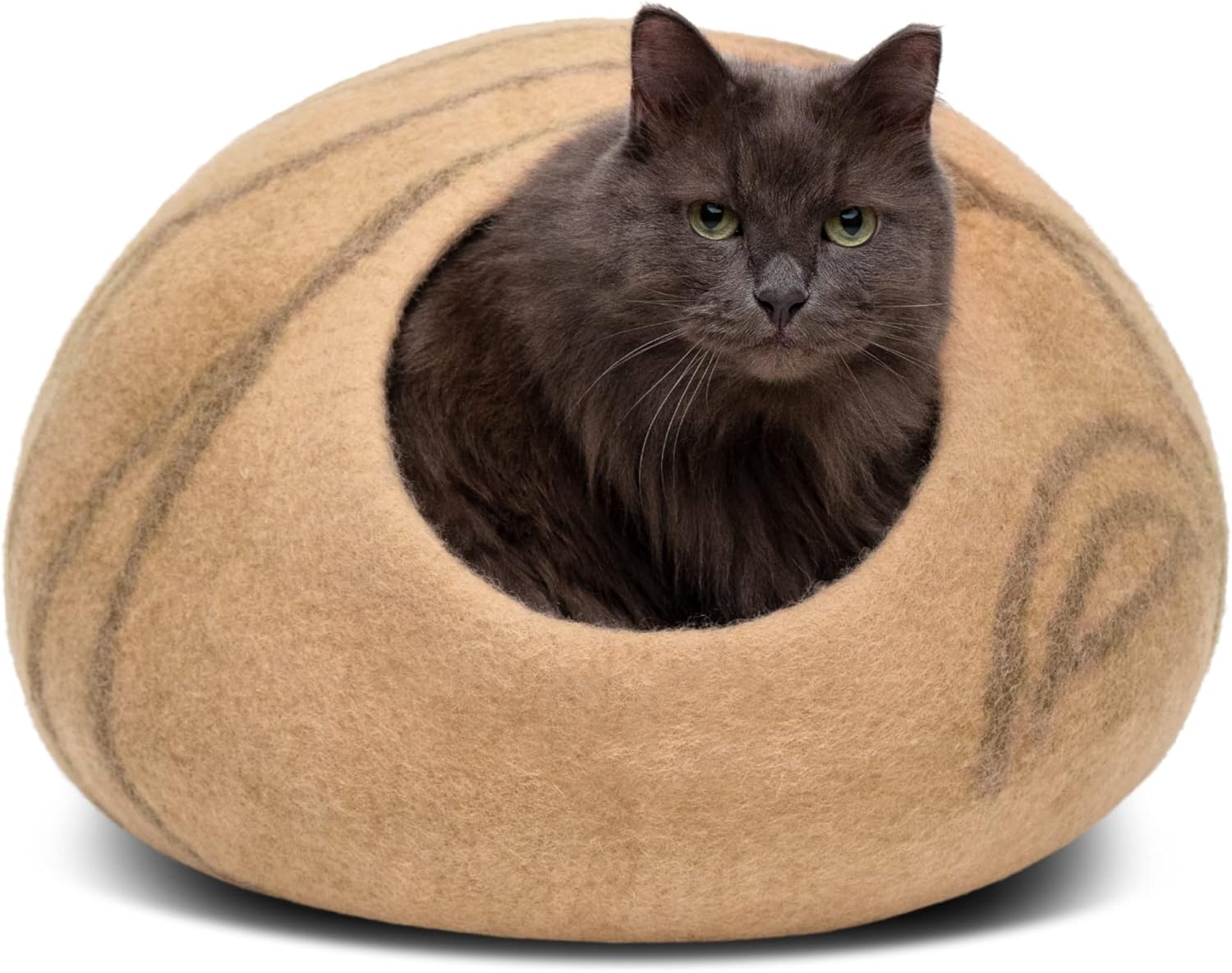 MEOWFIA Cat Cave – Premium Felt Cat Bed for Indoor Cats, Handmade 100% Merino Wool (Beige, Medium) - Pet Explorer
