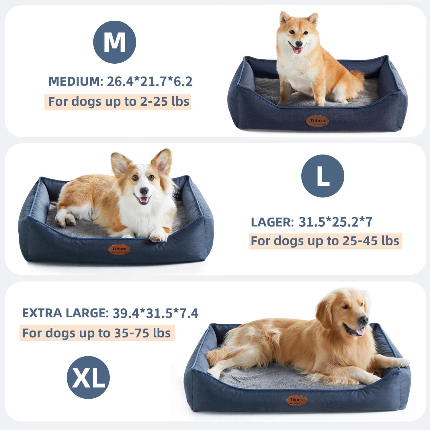 Orthopedic Dog Beds for Medium Dogs, Durable Egg Crate Foam Sofa Dog Bed wit Washable Removable Cover,Waterproof Lining,Pet Bed for Large Dogs (Navy Blue, 39.4" L x 31.5" W x 7.4" Th) - Pet Explorer
