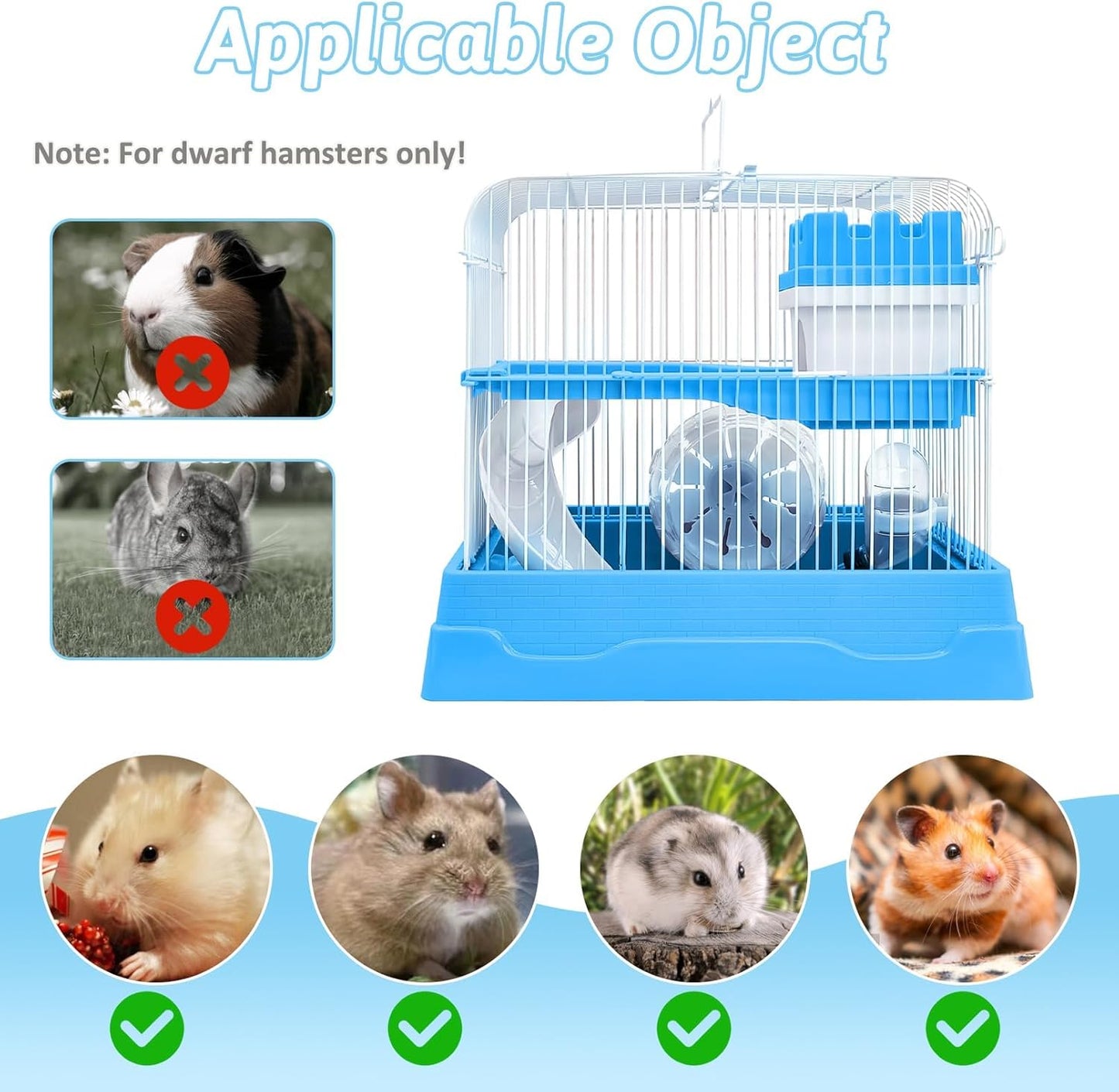PINVNBY 2-Tier Dwarf Hamster Cage, Travel Portable Mouse Cage Gerbil Cages and Habitats Small Animal Carrier with Castle House Running Exercise Wheels, Water Bottle and Food Dish(Gray) - Pet Explorer