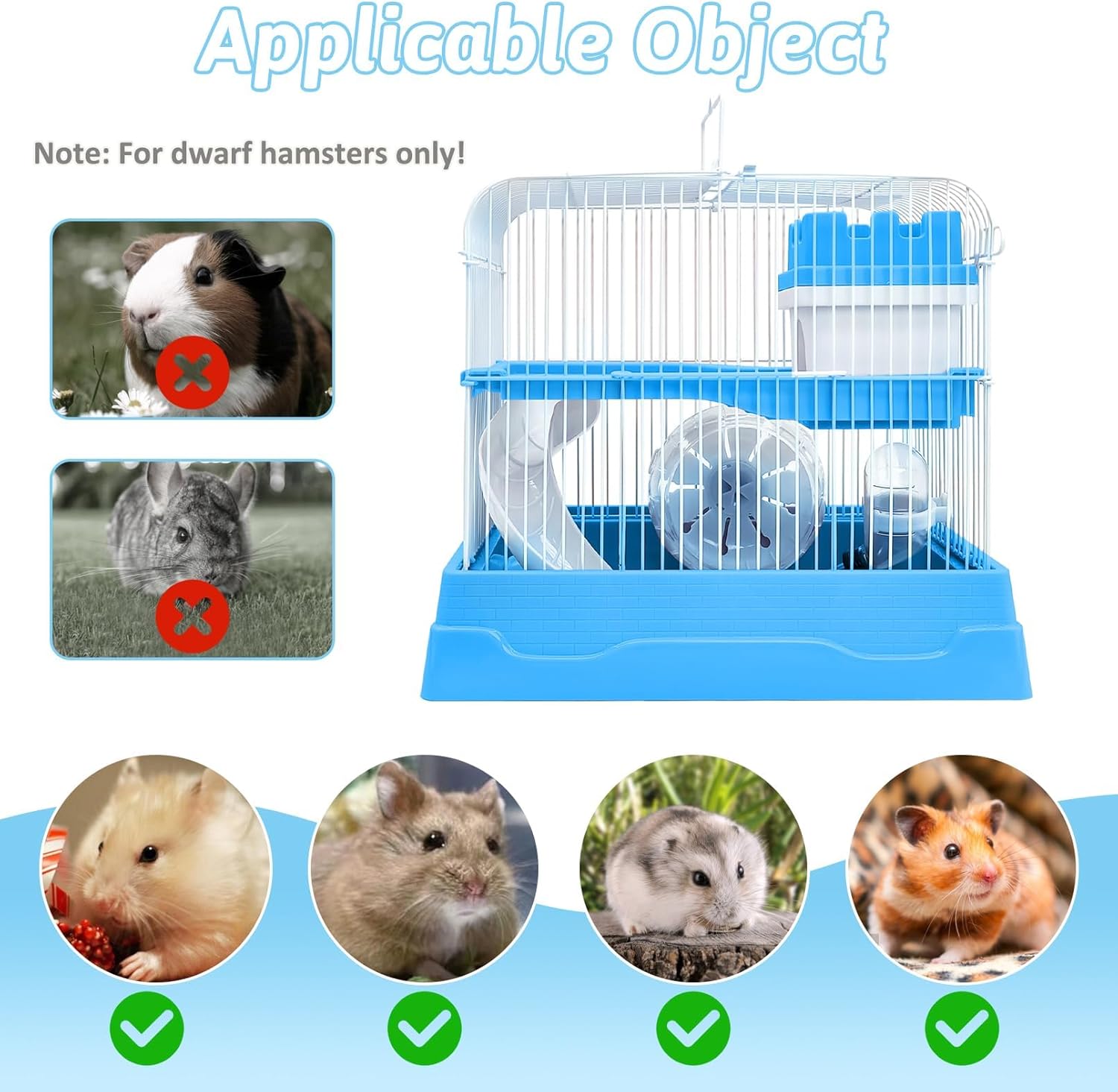 PINVNBY 2-Tier Dwarf Hamster Cage, Travel Portable Mouse Cage Gerbil Cages and Habitats Small Animal Carrier with Castle House Running Exercise Wheels, Water Bottle and Food Dish(Gray) - Pet Explorer