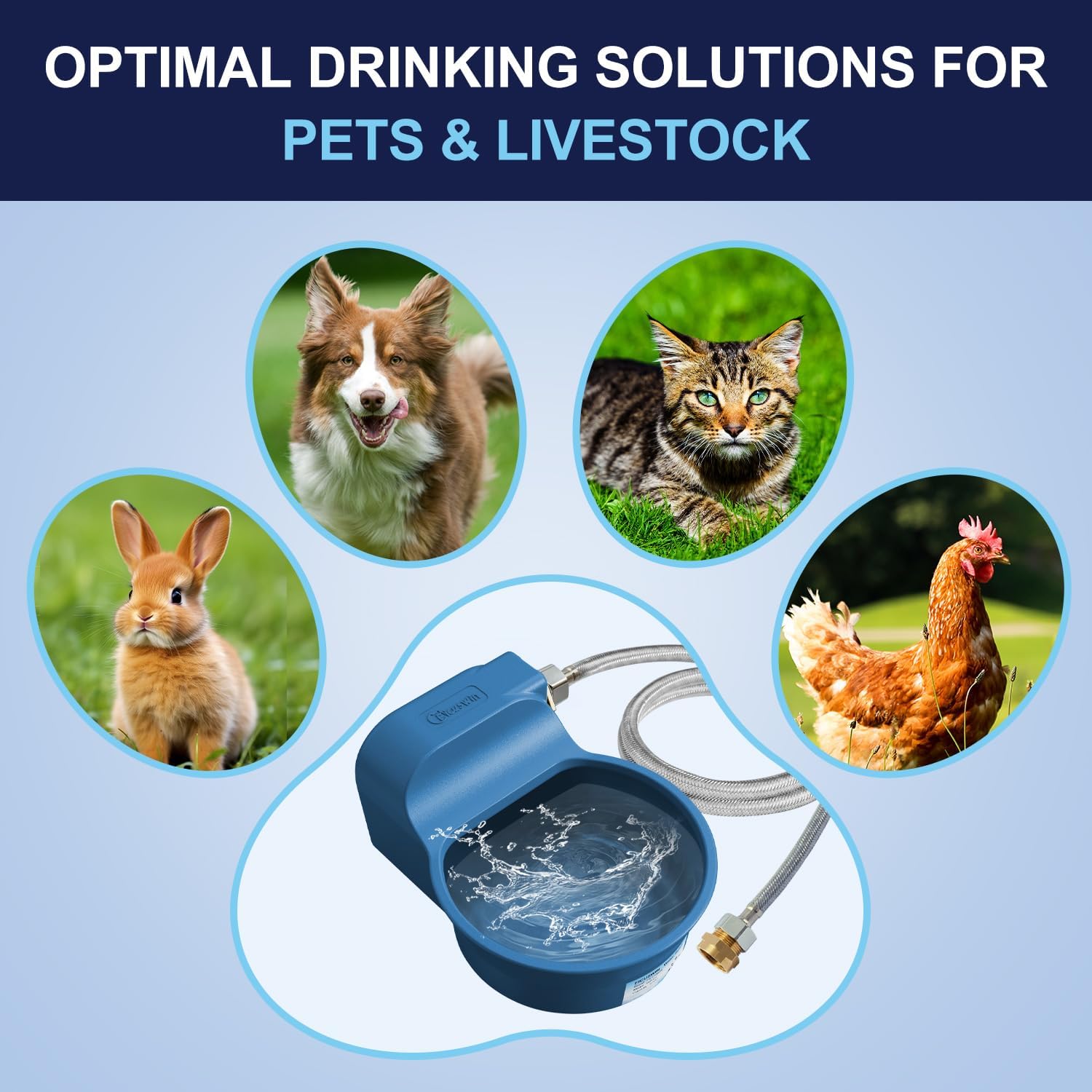 Automatic Dog Water Bowl Dispenser, Patented Automatic 2L Water Dispenser for Dogs, Chicken Waterer Bowl Fit 3/4''GHT Faucet, Water Hose Copper Connector Outdoor Dog Water Bowl for Livestock - Pet Explorer