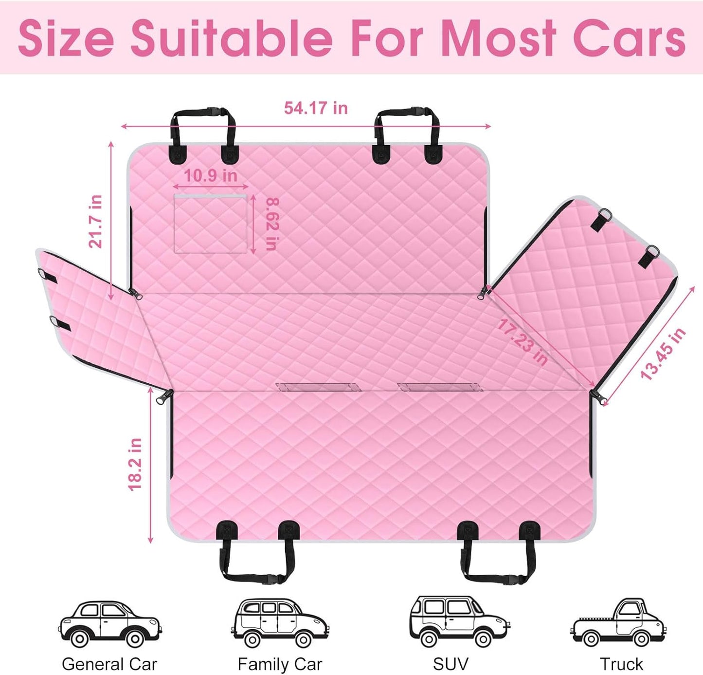 Waterproof Dog Car Seat Cover for Back Seat - Durable, Scratch Proof Pet Hammock with Nonslip Design & Storage Pockets, Fits Cars, SUVs, Trucks - S, Pink/Grey - Pet Explorer