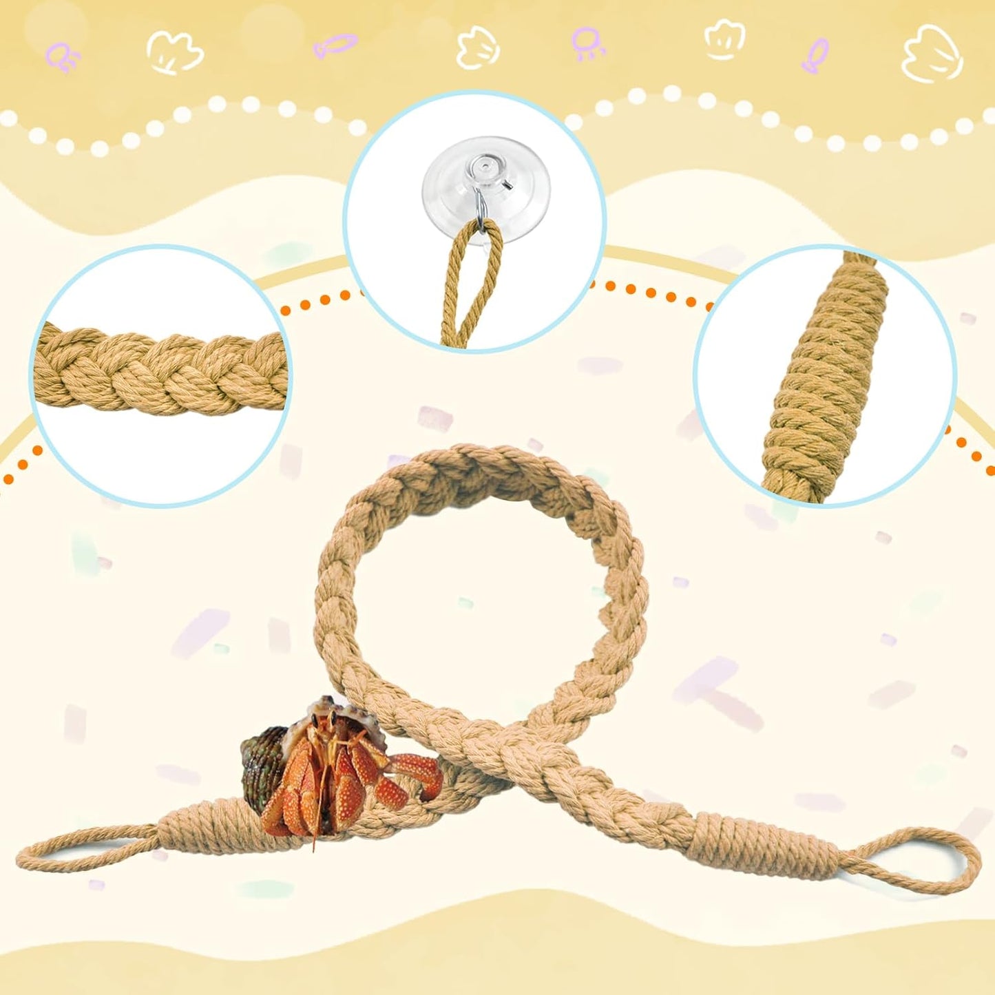 2PCS Hermit Crab Climbing Toys,Hermit Crab Rope Ladder Decor Reptile Hanging Vines Toys Hermit Crab Supplies Reptiles Habitat Tank Terrarium Accessories for Lizard Leopard Gecko Tree Frog(Flaxen) - Pet Explorer