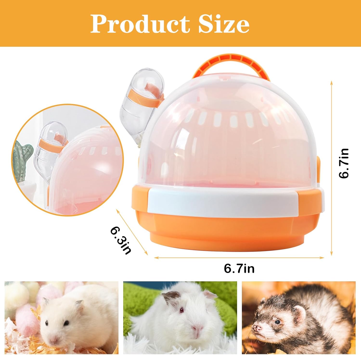 Hamster Carrier Cage with Water Bottle,Portable Dwarf Hamster Travel Carrier Plastic Guinea Pig Carrier Small Animal Breathable Outdoor Cage for Hamsters Chinchillas Hedgehog (Orange) - Pet Explorer