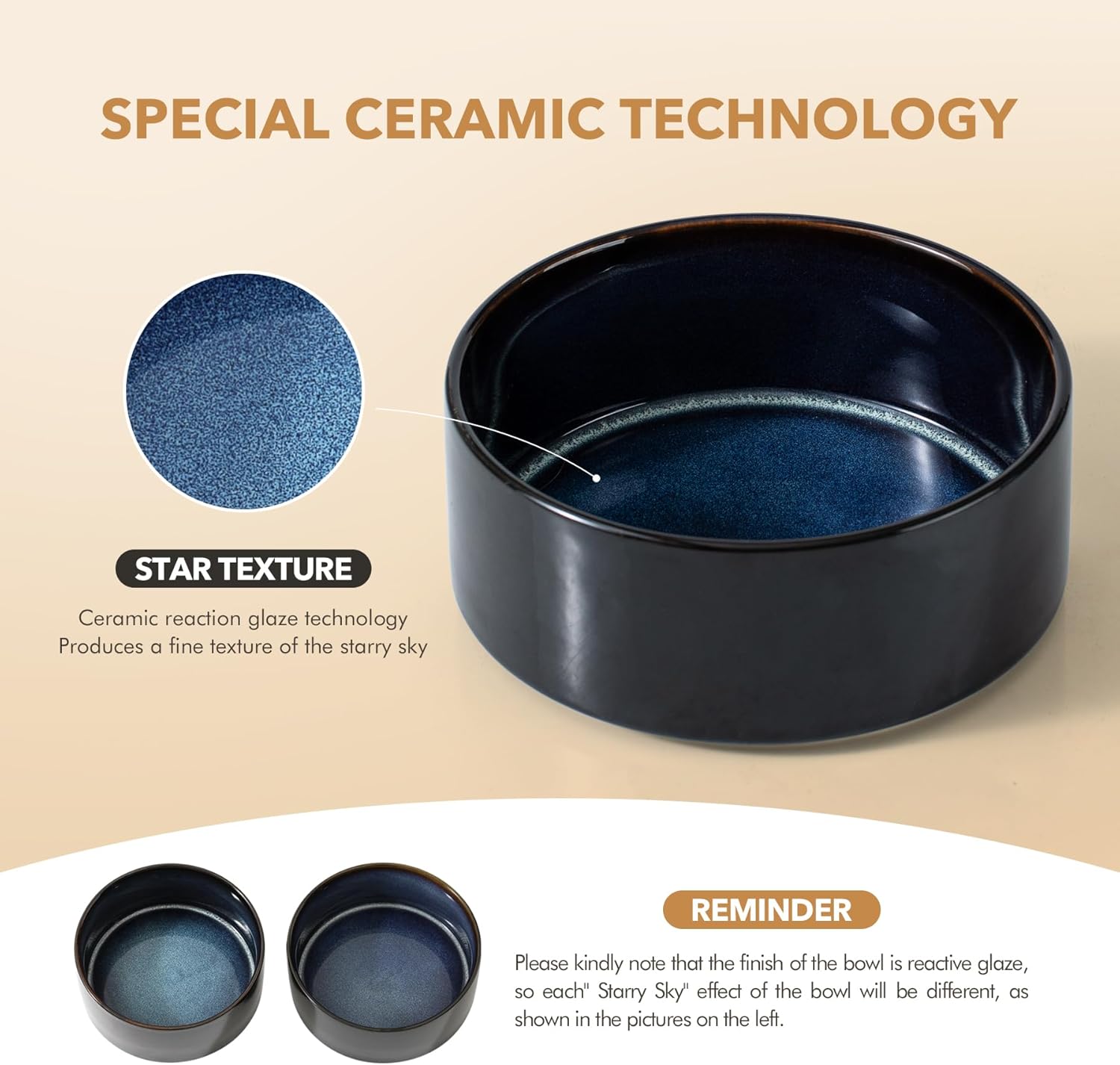 Ceramic 7.3inch Dog Bowl for Medium Breed Dogs, Anti-Slip and Weighted Pet Food and Water Dishes (Single Bowl, Starry Sky) - Pet Explorer