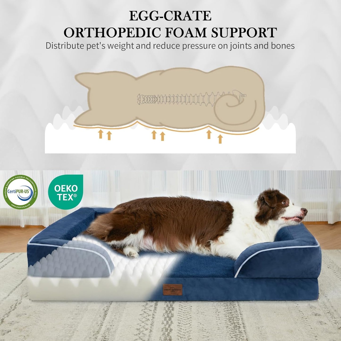 Comfort Expression XXL Orthopedic Dog Beds, Waterproof Orthopedic Foam Extra Large Dogs Beds, Washable Dog Sofa Beds with Removable Cover & Non-Slip Bottom(XX-Large,Navy Blue) - Pet Explorer