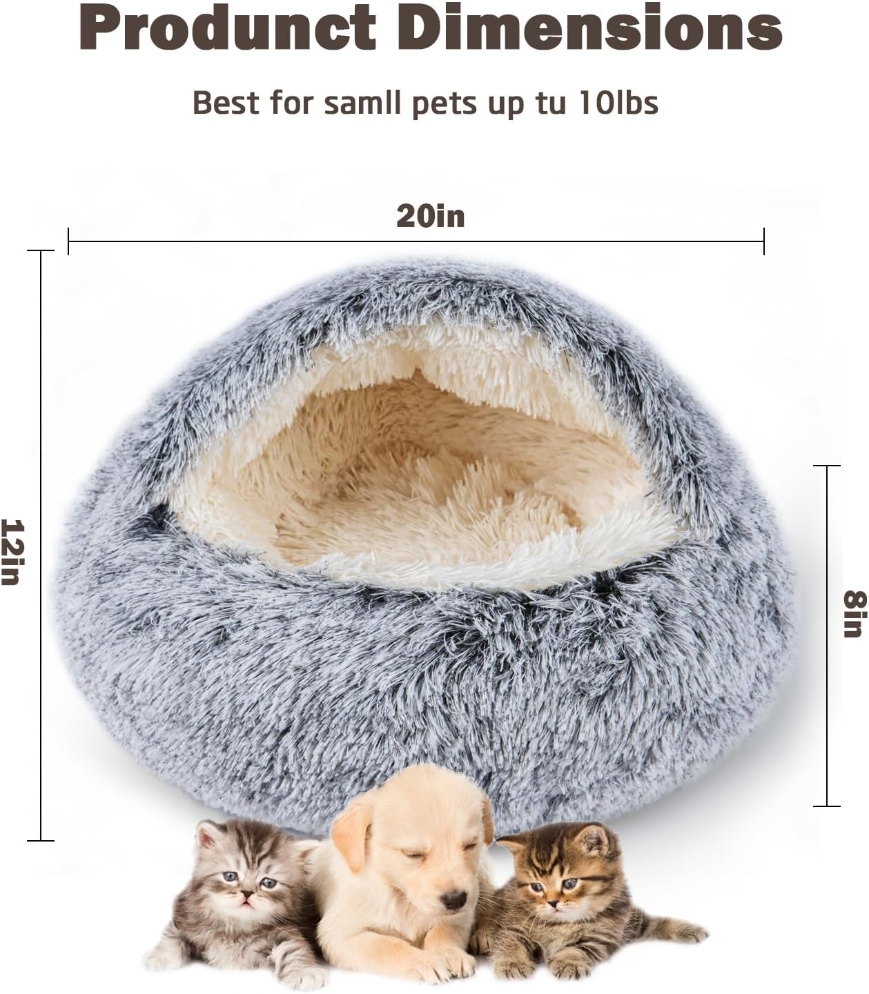 Cat Bed for Indoor Cats, Calming Cozy Cave with Self-Warming Plush, Entire Bed Machine Washable & Anti-Slip Base, Breathable Pet Bed for Small Cats&Dogs All Seasons (Grey, 20 * 20inch) - Pet Explorer
