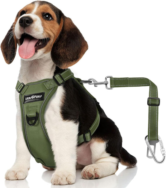 Dog Seat Belt Harness for Car, Dog Car Harness Adjustable Mesh Breathable & Dogs Seatbelt Safety Tether with Elastic Bungee for Small Medium Large Pets(Army Green, M) - Pet Explorer