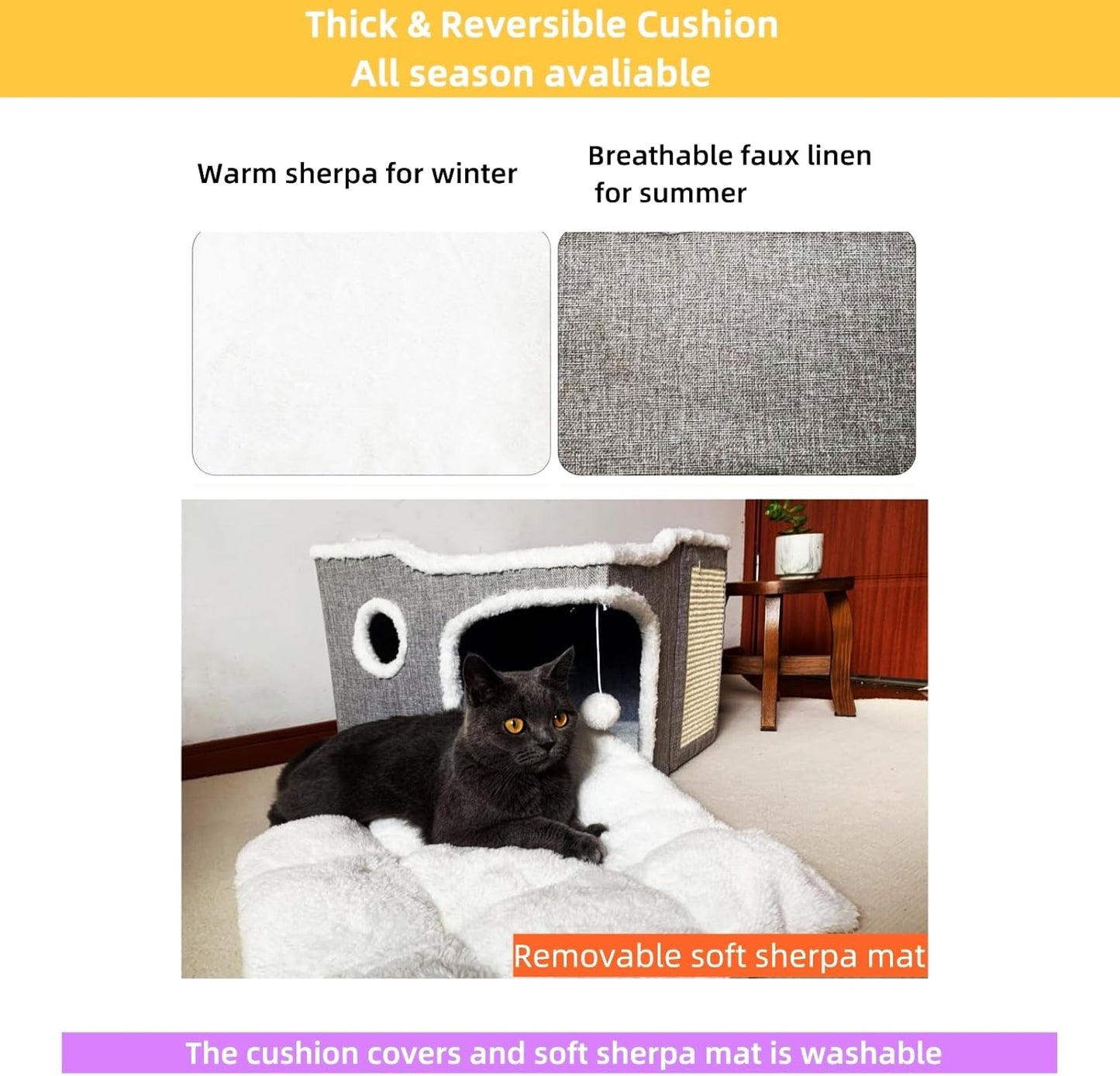 Cat Bed for Indoor Cats,Covered Cat Cave House & Furniture with Scratch Pad,Foldable Cat Hideaway Hut Cute Cat Condo with Soft Washable Mat for Multi Small Pet Under 30 lbs,Dark Grey - Pet Explorer