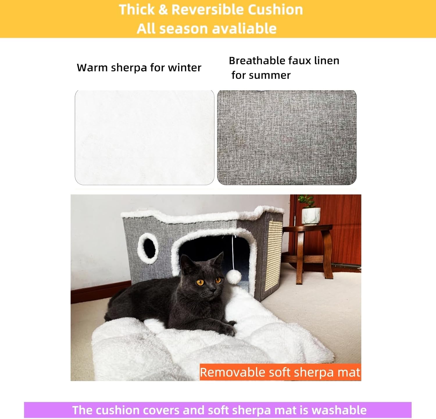 Cat Bed for Indoor Cats,Covered Cat Cave House & Furniture with Scratch Pad,Foldable Cat Hideaway Hut Cute Cat Condo with Soft Washable Mat for Multi Small Pet Under 30 lbs,Dark Grey - Pet Explorer