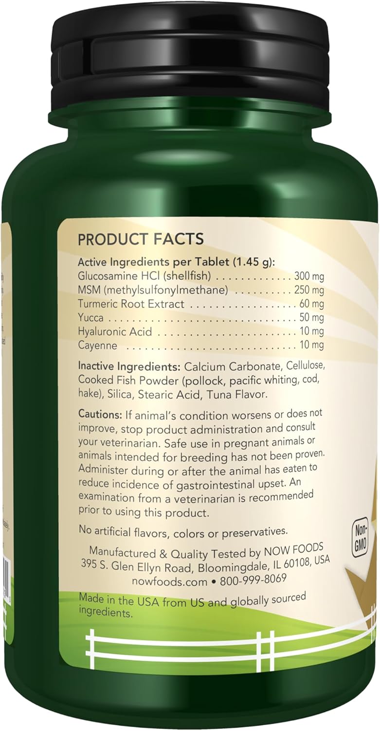 NOW Pet Health, Joint Support Supplement, Formulated for Cats & Dogs, NASC Certified, 90 Chewable Tablets - Pet Explorer