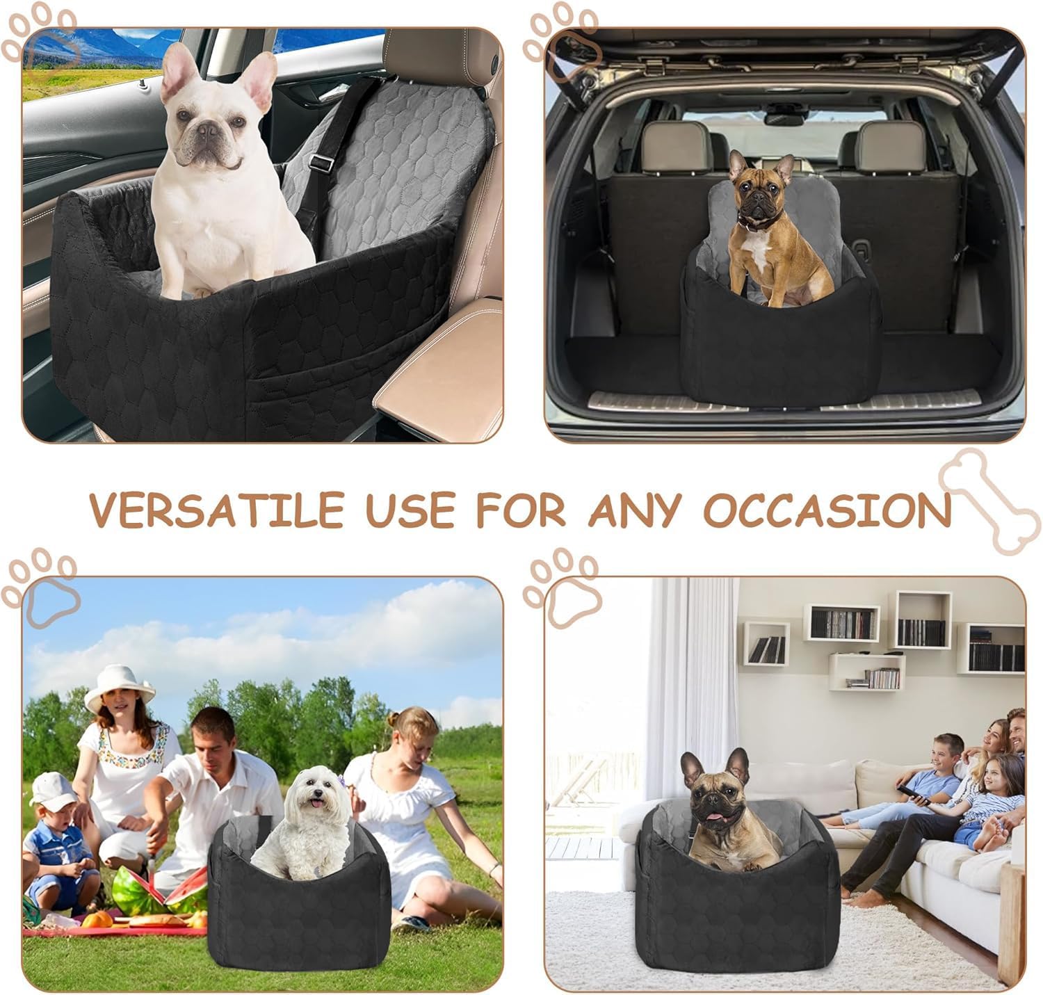 Dog Car Seat for Small/Medium Dogs - Dog Booster Seat with Safety Straps & Non-Slip Base, Travel Pet Car Seat with Storage Pockets, Washable & Removable, Suitable for Dogs Under 35 lbs (Black&Gray) - Pet Explorer