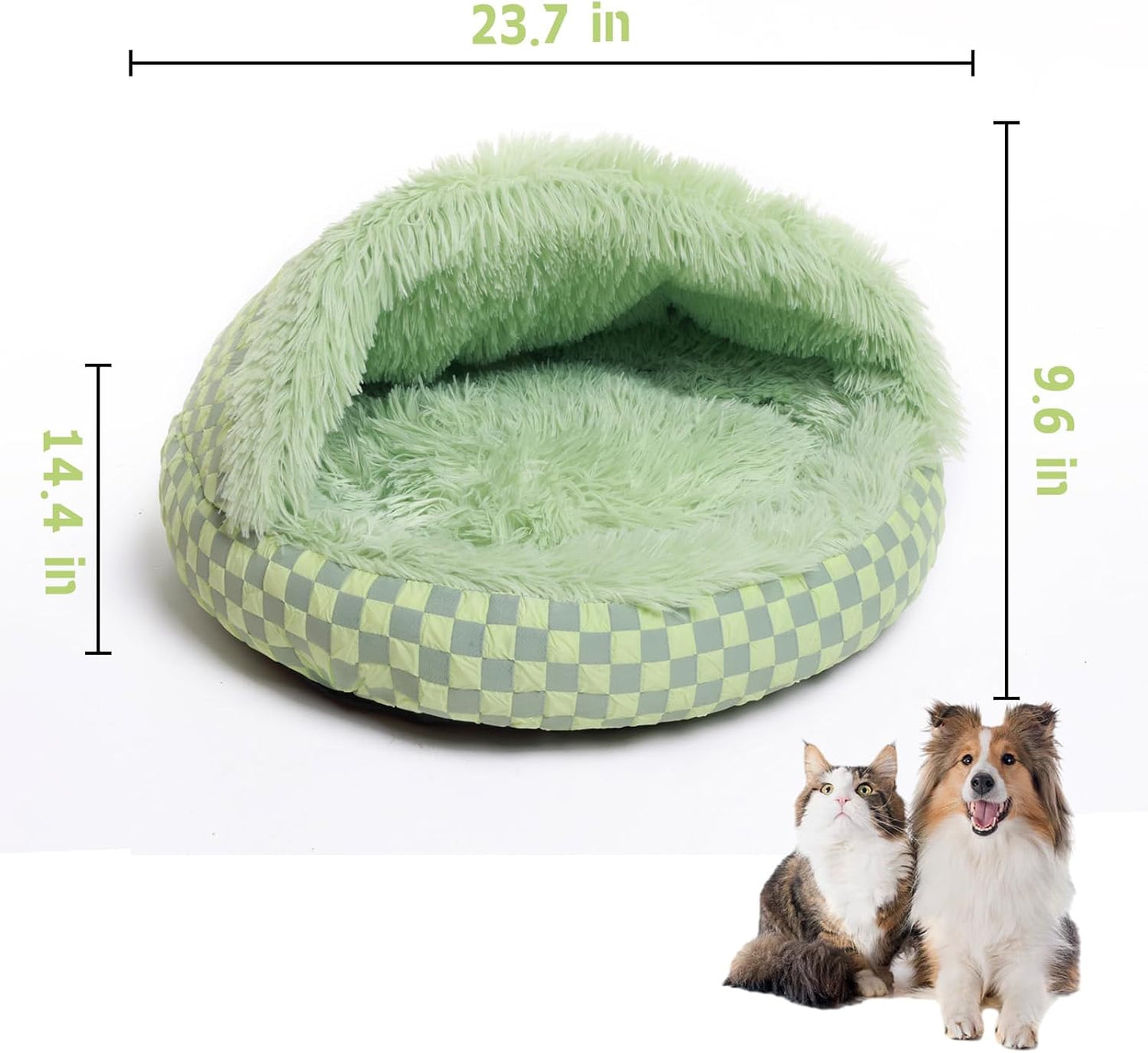 Cat Bed Hooded Plush Nest with Self-Warming Cozy Cave, Calming Anti-Anxiety Pet Bed for Indoor Cats & Small Dogs, Removable Washable Cover & Waterproof Bottom - Green - Pet Explorer