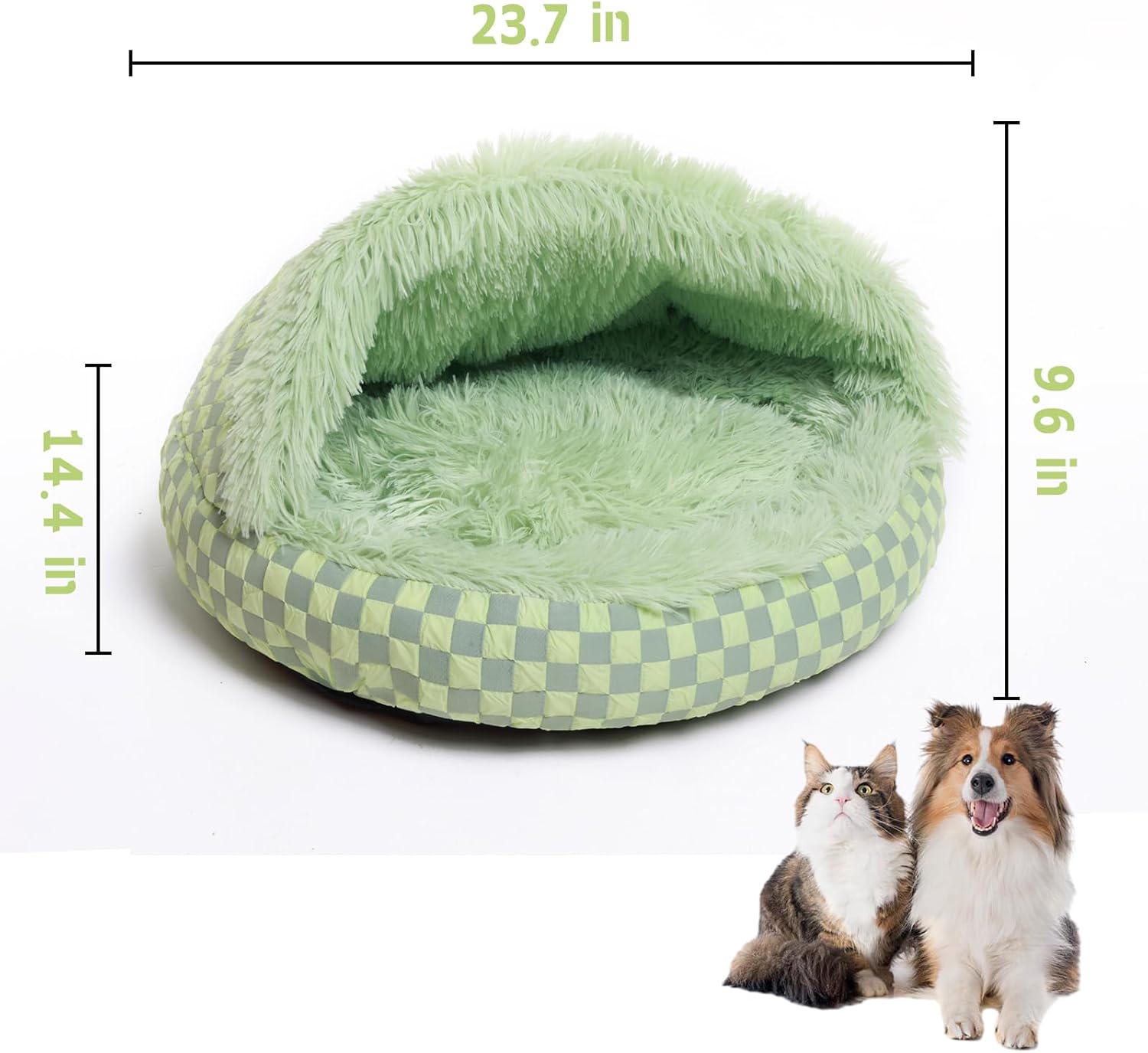 Cat Bed Hooded Plush Nest with Self-Warming Cozy Cave, Calming Anti-Anxiety Pet Bed for Indoor Cats & Small Dogs, Removable Washable Cover & Waterproof Bottom - Green - Pet Explorer