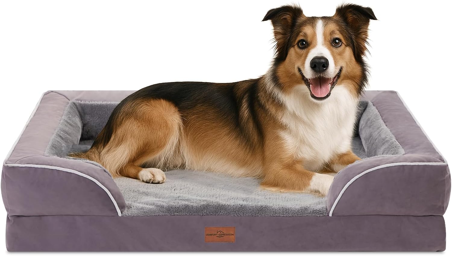 Comfort Expression Large Dog Beds Waterproof Orthopedic Foam Dog Sofa Beds Comfy Pet Bed with Washable Removable Cover & Non-Slip Bottom(Large,Purple) - Pet Explorer