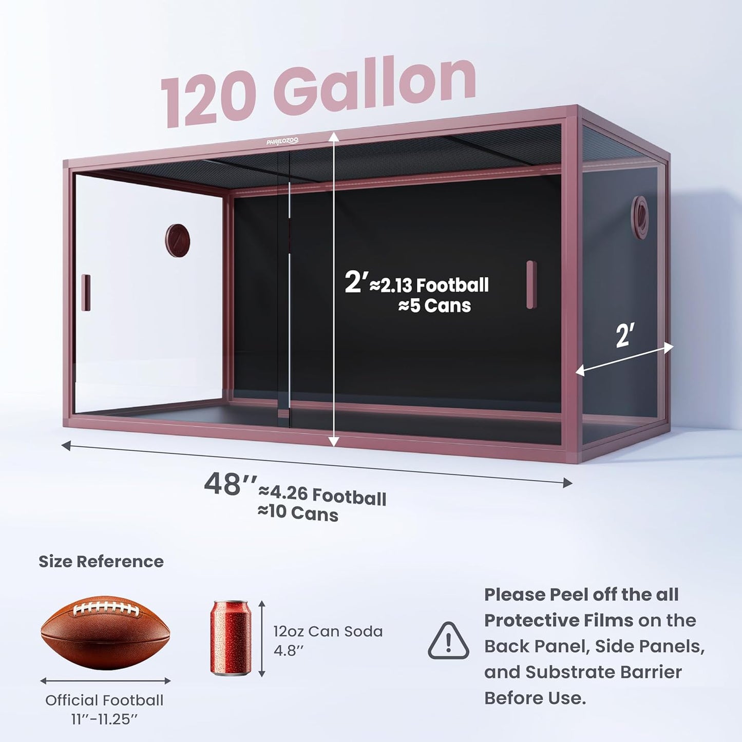 120 Gallon Reptile Terrarium, 48" x 24" x 24" Reptile Enclosure with Sliding Door Top Screen Ventilation,Blue Tongue Skink Tank for Easy Maintenance - Pet Explorer