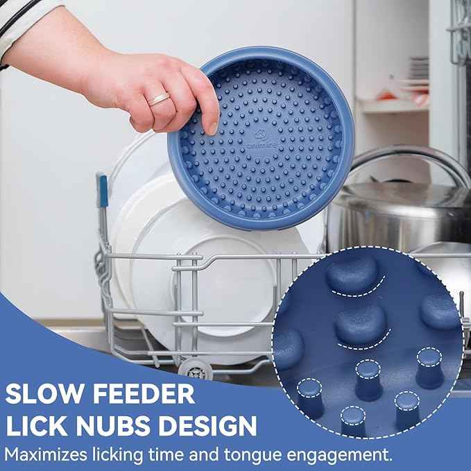 Dog Lick Bowl, Animire Freeze Lick Mat for Dogs, Non-Slip Slow Feeder Licking Bowl Enrichment Treat for Distraction Anxiety Relief, Food Grade Silicone, Dishwasher Safe(Dark Blue,L)