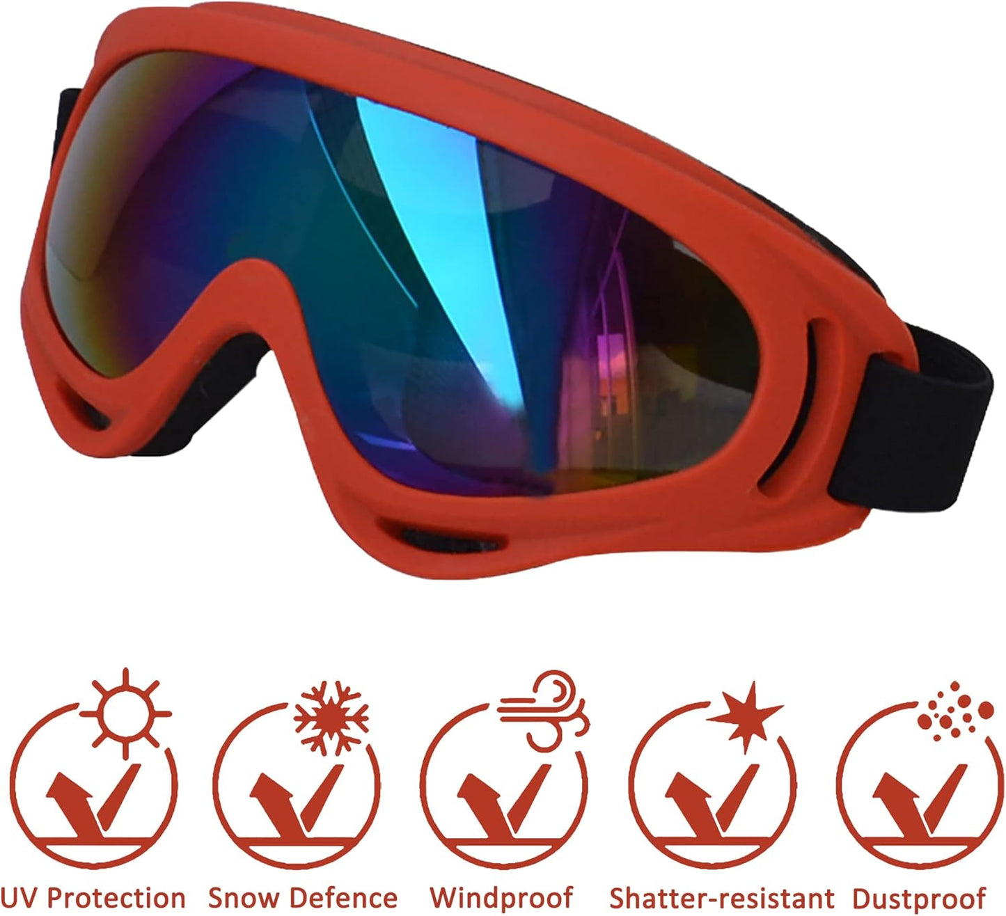 Winproof Adjustable Strap Dog Sunglasses, UV Protection, Soft Goggles (Red Frame) - Pet Explorer