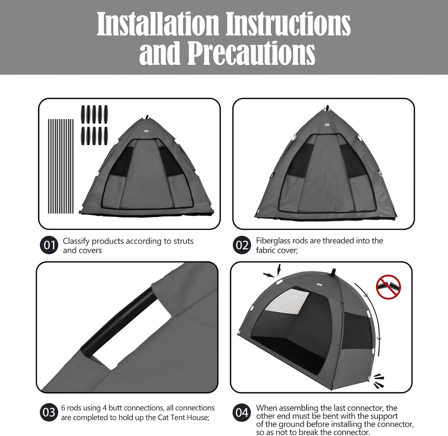 Gray Extra Large Outdoor Cat and Dog Tent House, Waterproof, Washable, Indoor/Outdoor Cave Nest Bed - Pet Explorer