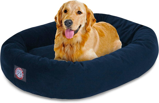 Majestic Pet 40 Inch Suede Calming Dog Bed Washable 40x29x9 (Inch) – Cozy Soft Round Donut Dog Bed with Spine Support for Dogs to Rest Their Head - Pet Bed Large – Navy - Pet Explorer