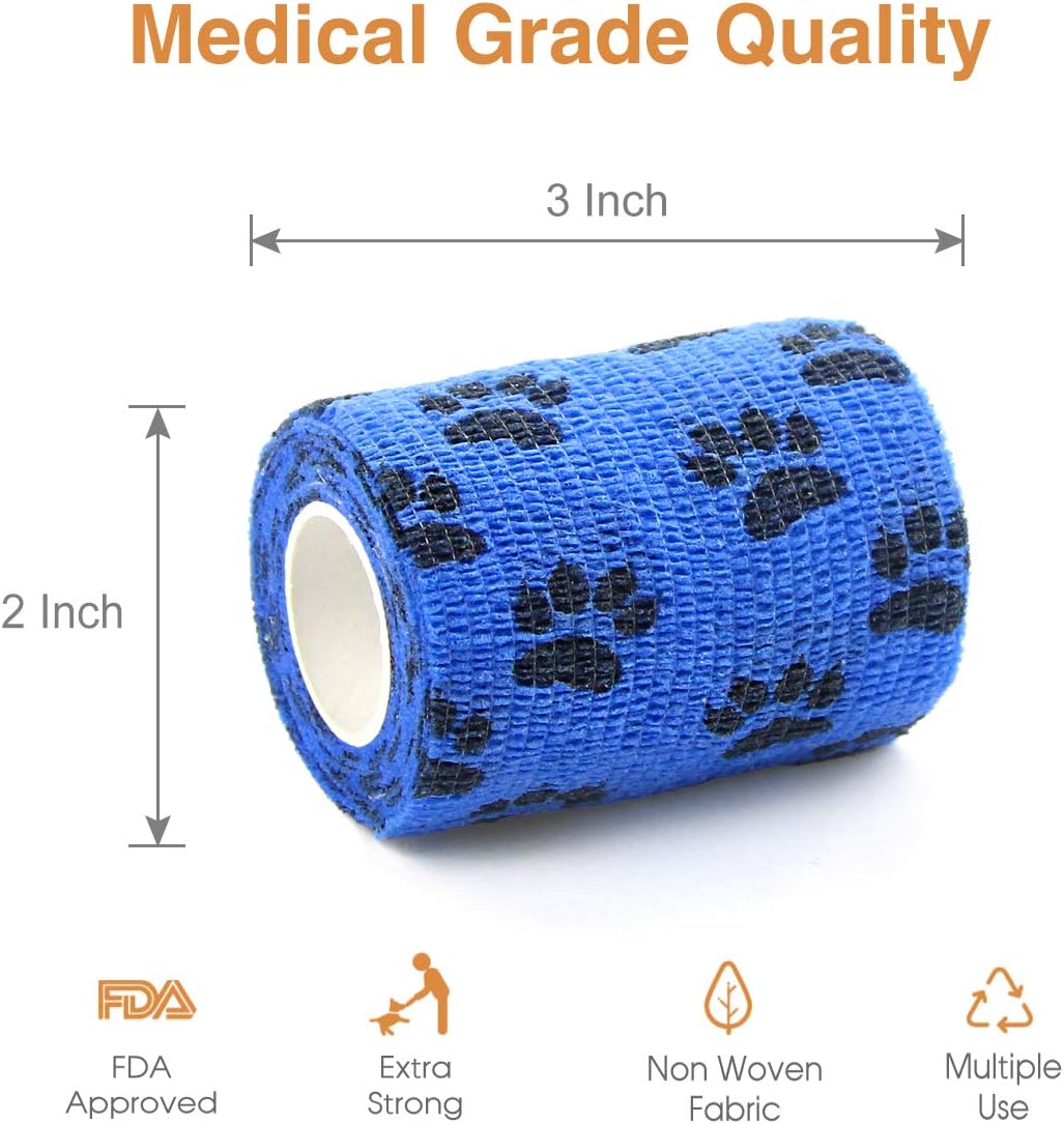 AUPCON Vet Wrap Cohesive Bandages Bulk Self Adhesive Bandage Wrap Self Adherent Wrap Non-Woven for Dogs Pet Animals & Ankle Sprains & Swelling (3 Inch Blue Claw) - Pet Explorer