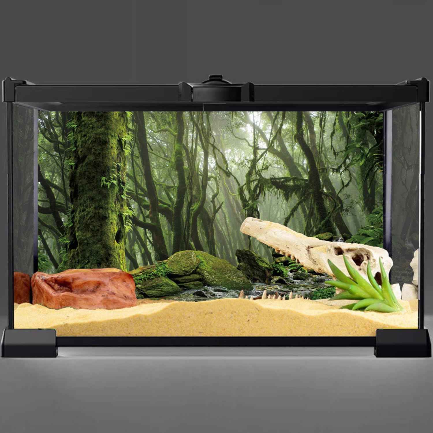 AWERT Foggy Forest Terrarium Background Stream Green Huge Tree Reptile Habitat Background Tropical Rainforest Aquarium Background 36x20 inches Durable Polyester Background