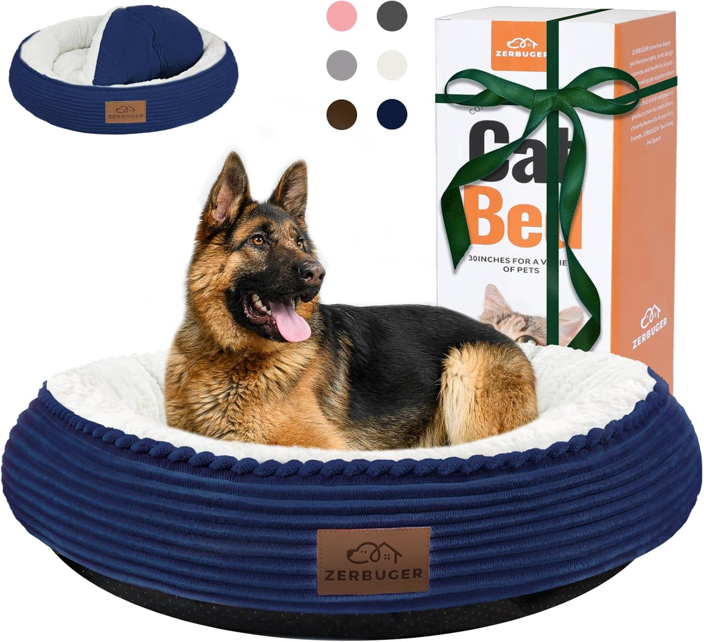 30in Dog Bed Sofa for Small/Medium/Large Dogs, Machine Washable Supportive Foam Pet Couch with Washable Removable Mat and Non-Slip Bottom, Pet Cuddler for Indoor/Outdoor/Car/Cage, Navy Blue - Pet Explorer