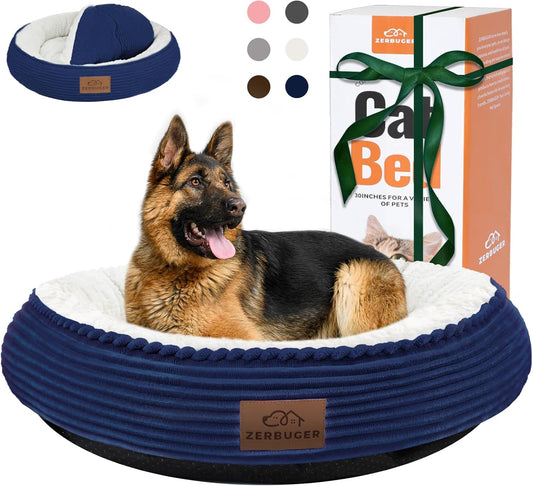30in Dog Bed Sofa for Small/Medium/Large Dogs, Machine Washable Supportive Foam Pet Couch with Washable Removable Mat and Non-Slip Bottom, Pet Cuddler for Indoor/Outdoor/Car/Cage, Navy Blue - Pet Explorer