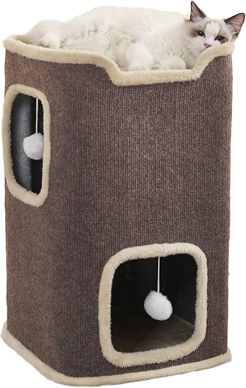 Empet Cat House for Indoor Cats Beds, Multi-Level Cat Condo, Foldable Cave Bed Brown, 2L - Pet Explorer