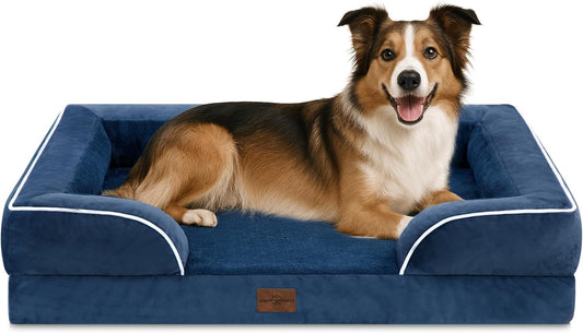 Comfort Expression Large Dog Beds Waterproof Orthopedic Foam Dog Sofa Beds Comfy Pet Bed with Washable Removable Cover & Non-Slip Bottom(Large,Navy Blue) - Pet Explorer