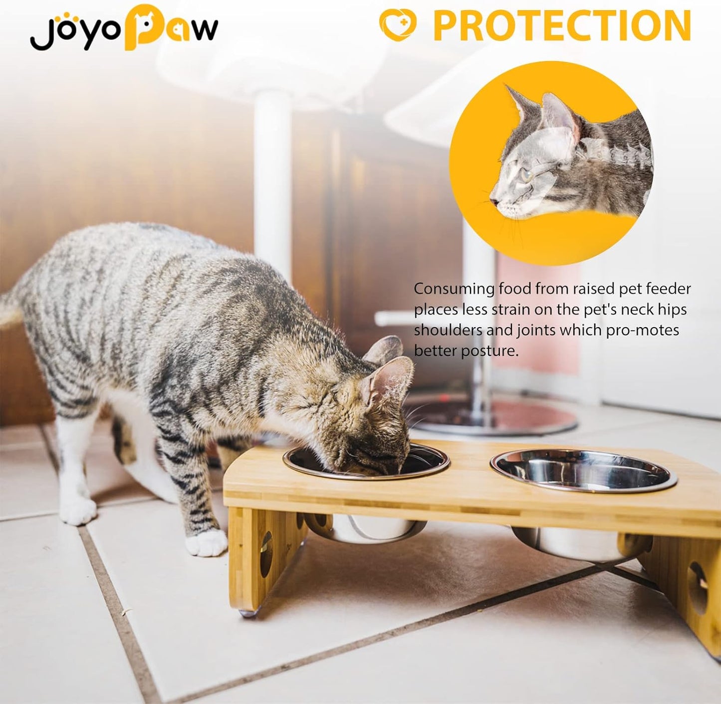 Elevated Dog Bowls, Bamboo Raised Dog Bowl for Small Dogs & Cats, with 2 Stainless Steel Bowls (4'' Tall-20oz Bowl, Natural) - Pet Explorer