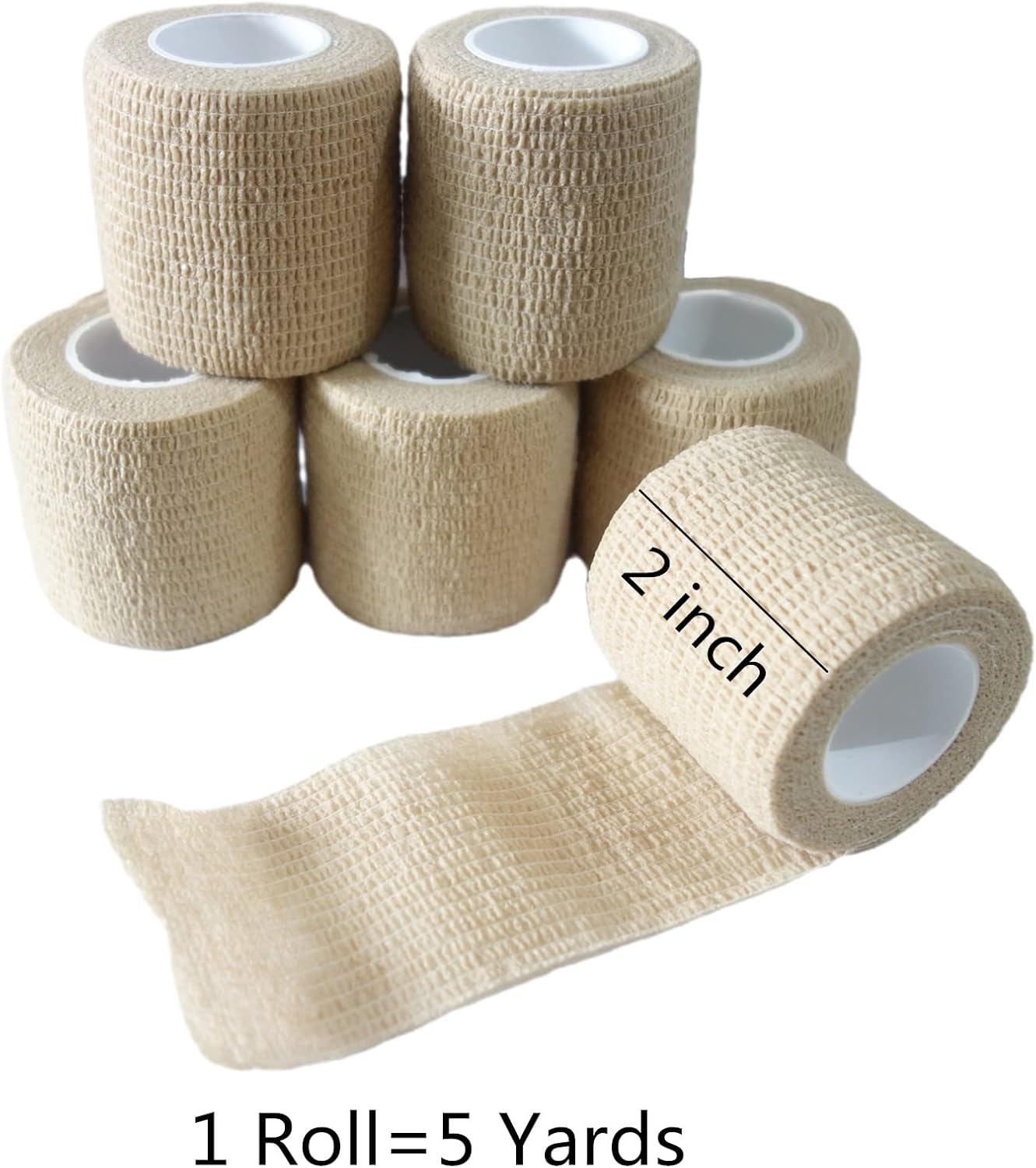 6 Pack 2" x 5 Yards Self Adhesive Bandage Wrap Breathable Cohesive Vet Wrap for Pets, Elastic Self-Adherent Tape for Sports, Wrist, Ankle (Skin Color) - Pet Explorer