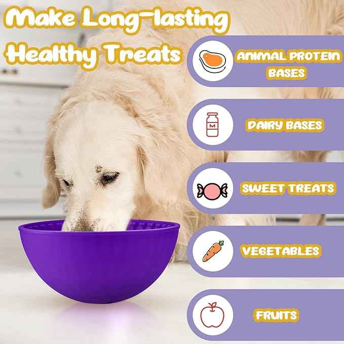 Patelai 2 Pcs Dog Enrichment Lick Bowls Silicone Freeze Bowls Interactive Cat Licking Mats Slow Feeders for Pet Oral Health Boredom Anxiety Relief, Wobble or Stay Put(Blue, Purple,Bone)