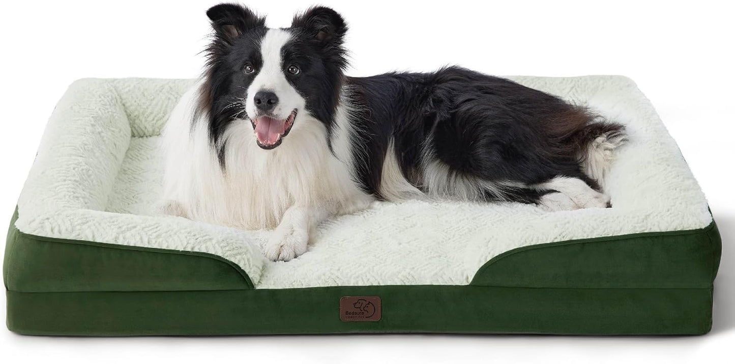 Bedsure Orthopedic Dog Beds Large Sized Dog - Washable Large Dog Cat Bed Waterproof, Comfort Dogs Couch Sofa with Washable Removable Cover, Pet Bed with Nonskid Bottom, Plush-Green, 35" - Pet Explorer