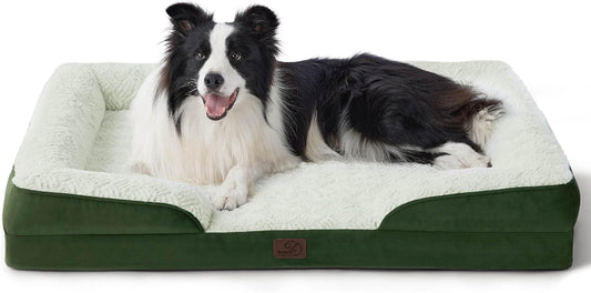 Bedsure Orthopedic Dog Beds Large Sized Dog - Washable Large Dog Cat Bed Waterproof, Comfort Dogs Couch Sofa with Washable Removable Cover, Pet Bed with Nonskid Bottom, Plush-Green, 35" - Pet Explorer