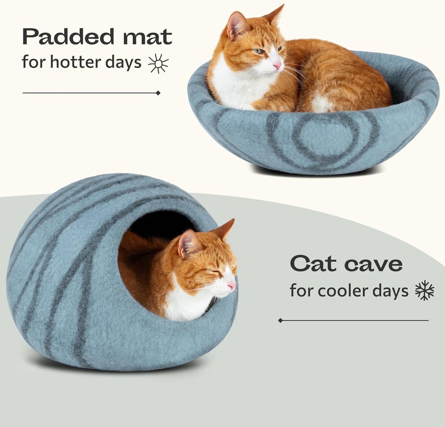 MEOWFIA Cat Cave – Premium Felt Cat Bed for Indoor Cats, Handmade 100% Merino Wool (Aquamarine, Large) - Pet Explorer
