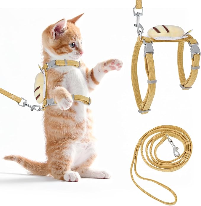 Cat Harness and Leash for Walking Escape Proof Adjustable Soft Harnesses and Leash Set Easy to Wear Kitten Harness for Travel Training and Walking(Vanilla Yellow)