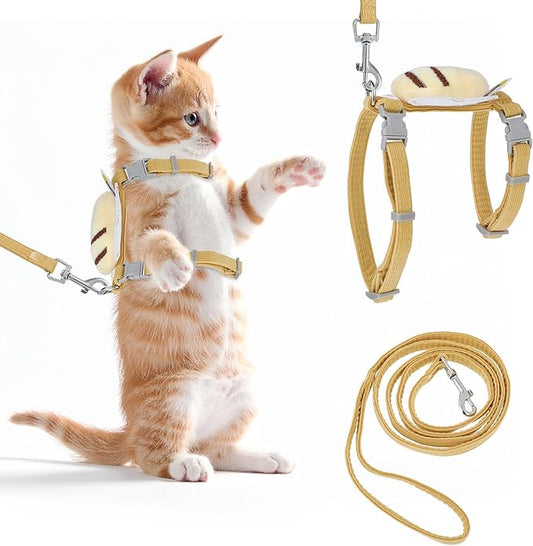 Cat Harness and Leash for Walking Escape Proof Adjustable Soft Harnesses and Leash Set Easy to Wear Kitten Harness for Travel Training and Walking(Vanilla Yellow)