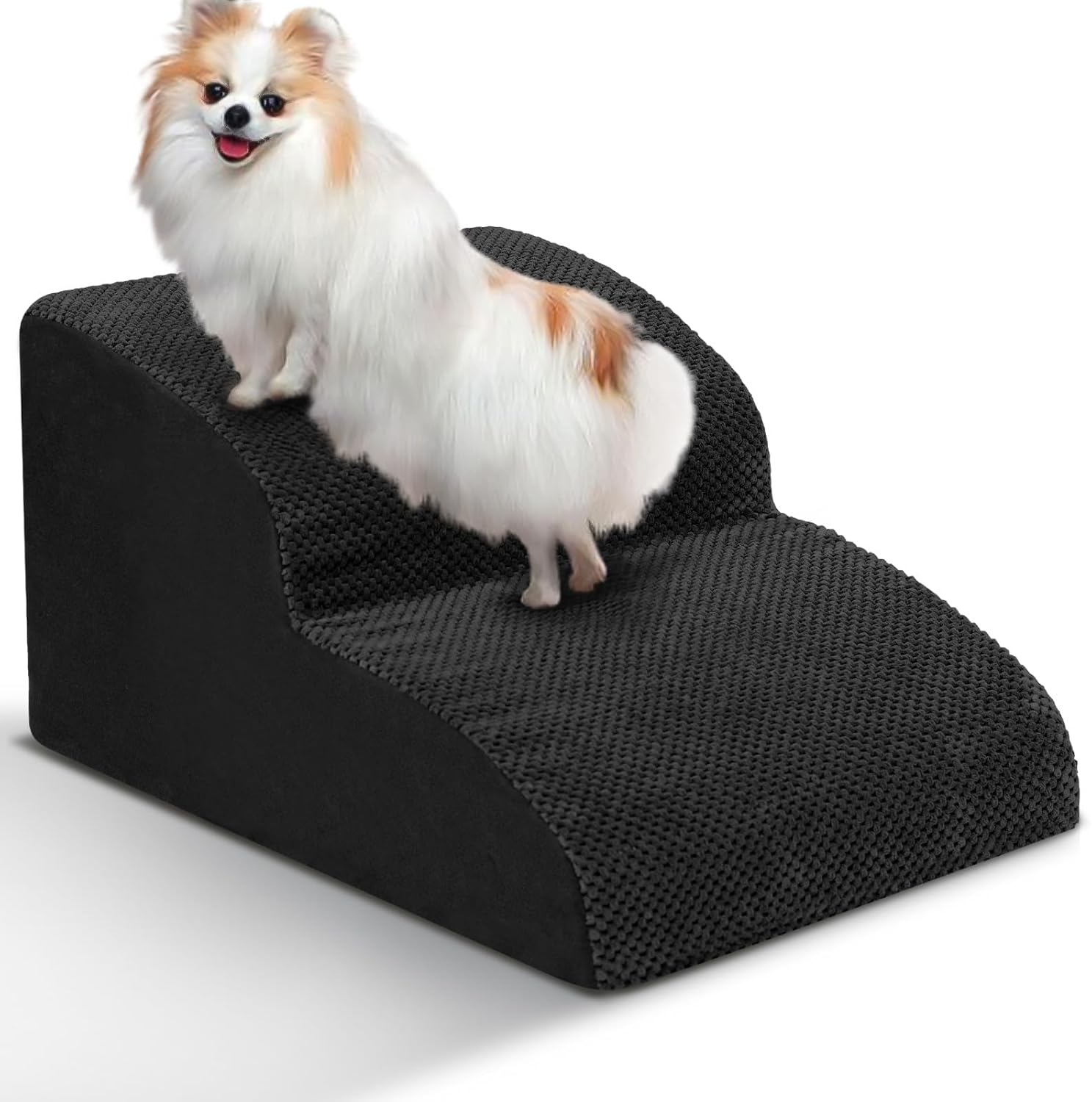 Dog Stairs for Small Dogs - High Density Foam Pet Steps, Extra Wide Dog Ramp with Non-Slip Bottom for High Beds, Couch and Sofa, Best for Dogs Injured, Older Doggy Cats,2 Steps, Black - Pet Explorer