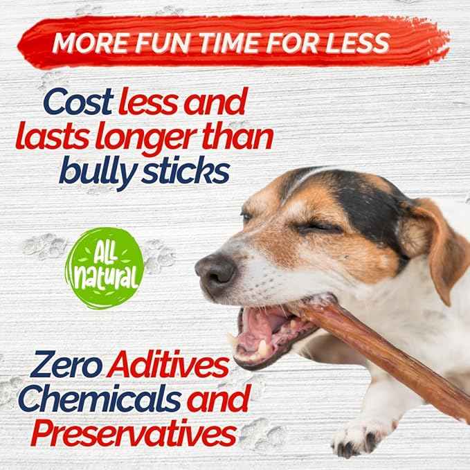 Natural Collagen Sticks for Dogs 12 Pack - 12 Inches Long-Lasting Alternative to Bully Sticks, Rawhide-Free Collagen Chews w/Chondroitin & Glucosamine for Joint Support & Dental Health