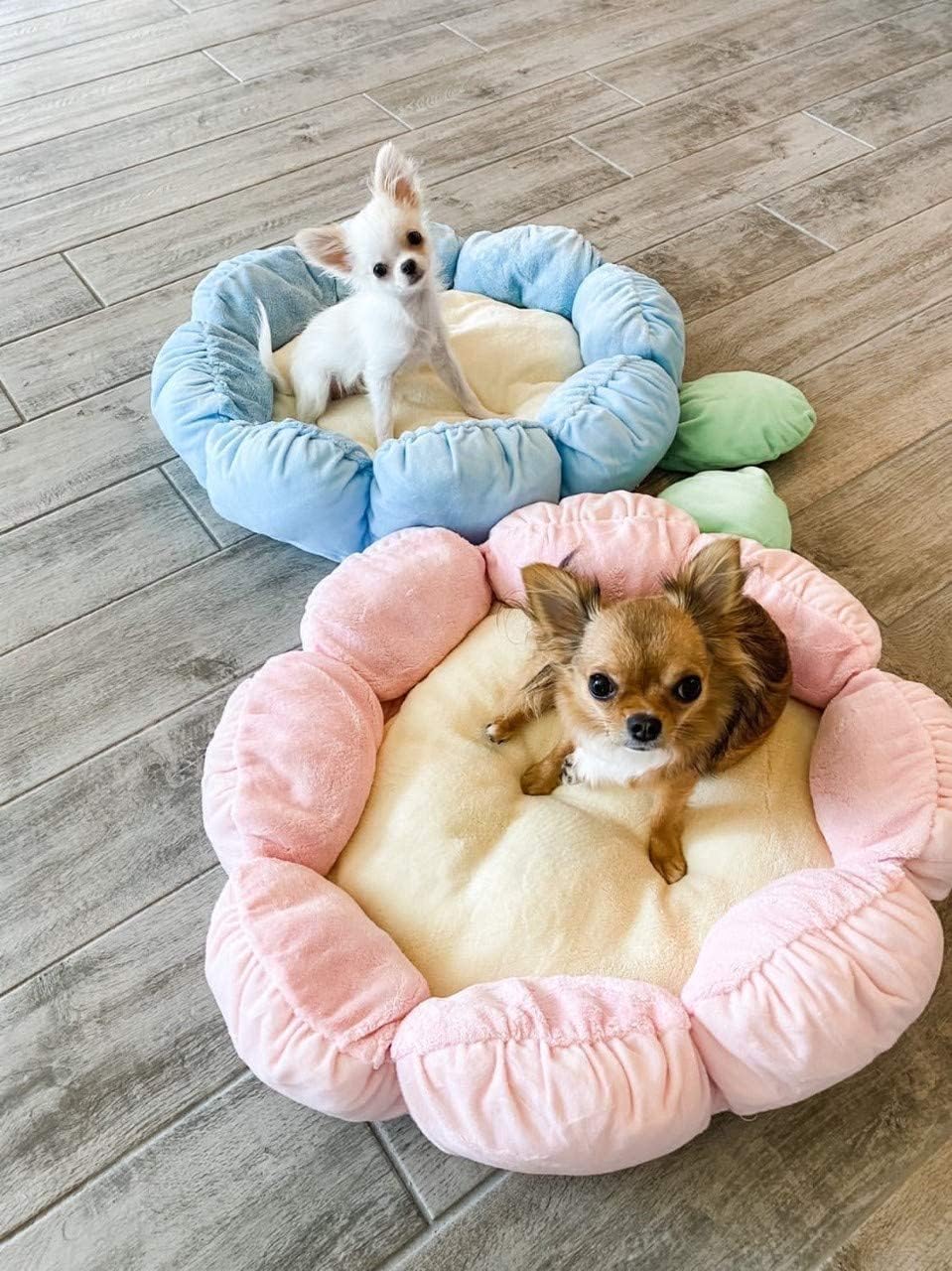 TONBO Soft Plush Small Cute and Cozy Pastel Pink Flower Dog Cat Bed, Washer and Dryer Friendly, (Pastel Pink) - Pet Explorer