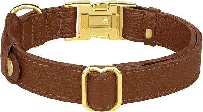 Leather Airtag Dog Collar - Soft Tracking Dog Collar with Apple AirTag Holder and Metal Buckle - Safety GPS Pet Collars for Small Medium Large Dogs Puppy Pink Red (Brown, S, 12"-15" Neck Fit)