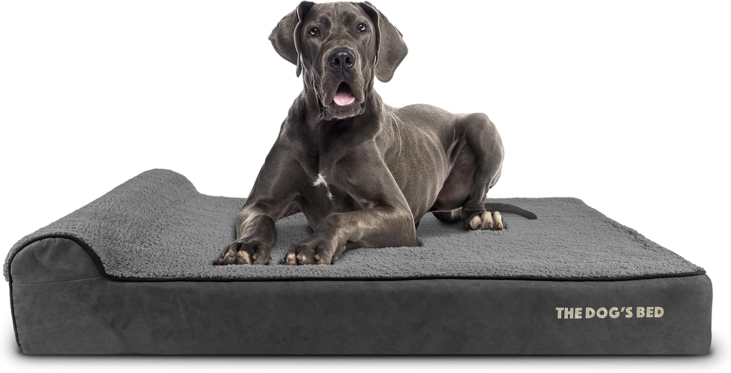 The Dog’s Bed Orthopedic Headrest Dog Bed XXL Grey Plush 54x36, Memory Foam, Pain Relief for Arthritis, Hip & Elbow Dysplasia, Post Surgery, Lameness, Veterinary Approved, Waterproof Washable Cover - Pet Explorer