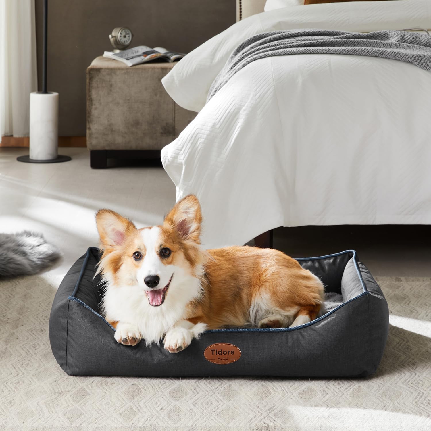 Orthopedic Dog Beds for Medium Dogs, Durable Egg Crate Foam Sofa Dog Bed wit Washable Removable Cover,Waterproof Lining,Pet Bed for Large Dogs (Dark Grey, 31.5" L x 25.2" W x 7" Th) - Pet Explorer