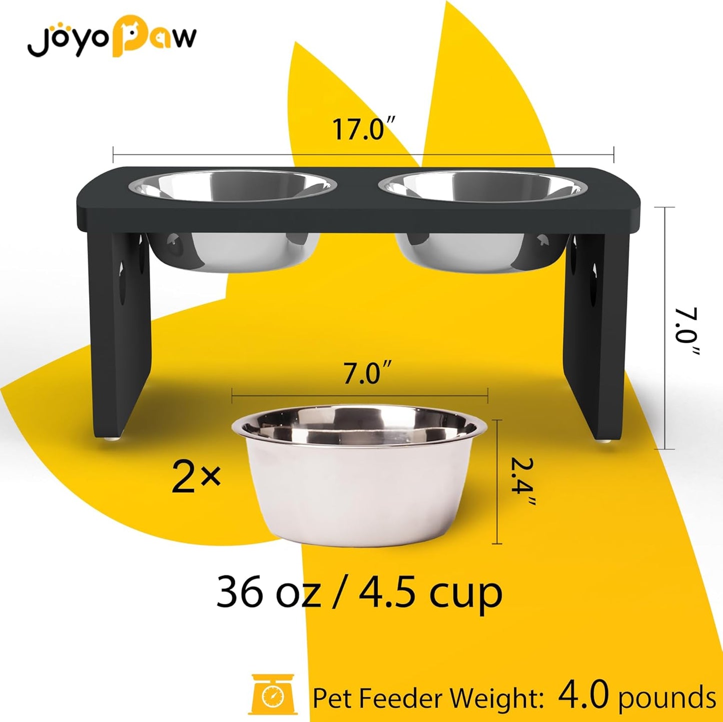 Elevated Dog Bowls, Bamboo Raised Dog Bowl for Medium Dogs, with 2 Stainless Steel Bowls (7'' Tall-30 oz Bowl) - Pet Explorer