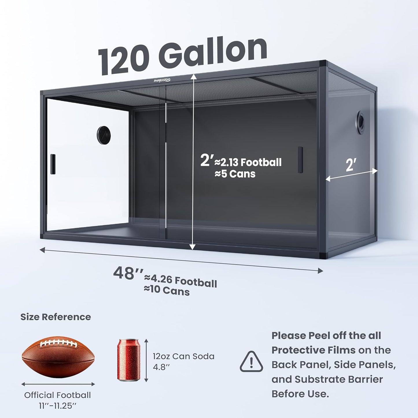 120 Gallon Bearded Dragon Tank,48" x 24" x 24" Reptile Tank with Sliding Door Top Screen Ventilation, Front Opening Reptile Enclosure for Easy Maintenance - Pet Explorer