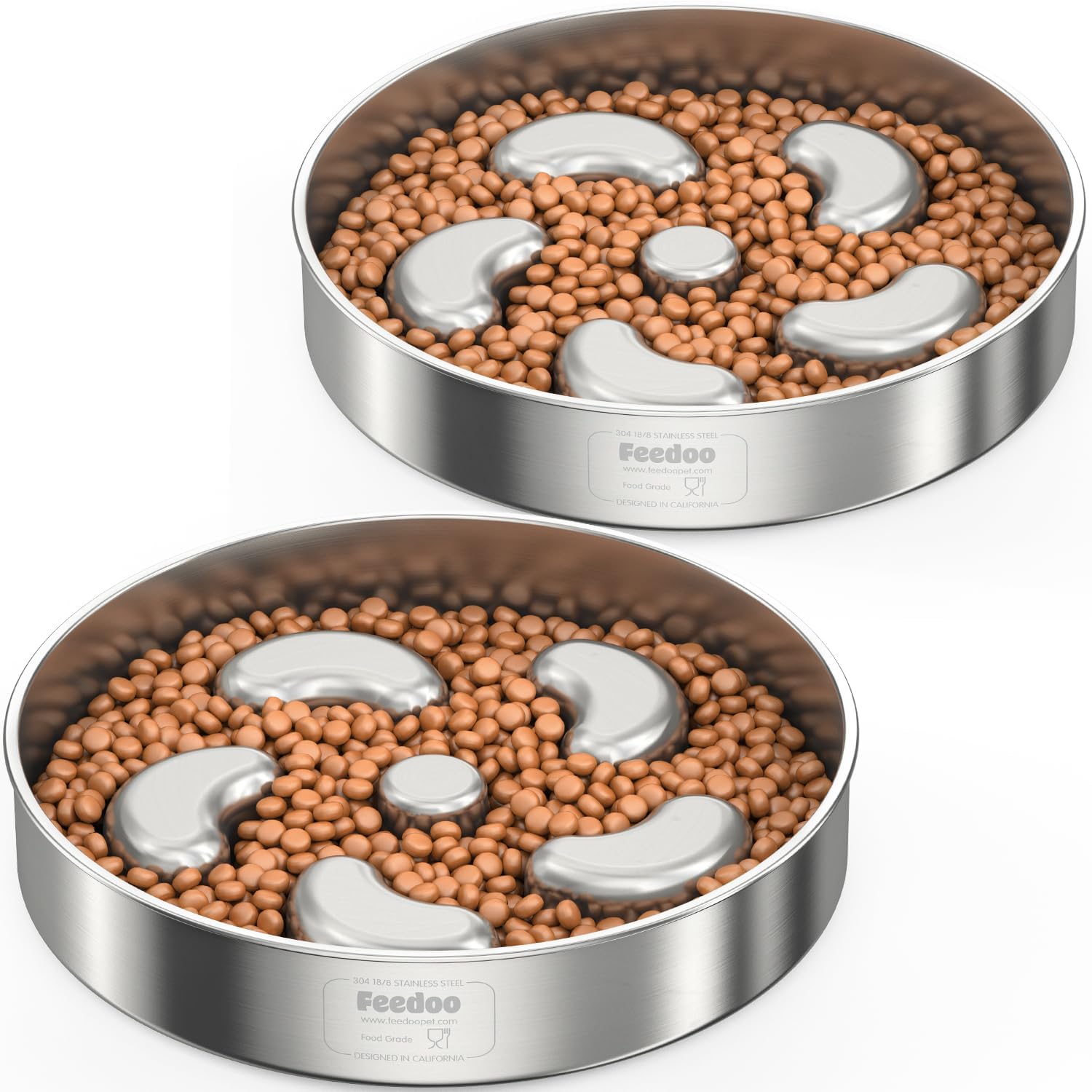 2pcs Slow Feeder Dog Bowls, Double-Layer Stainless Steel, Heavy-Duty with Non-Slip Rubber Base, 2Cups Capacity for Medium Dogs to Slow Down Eating - Pet Explorer