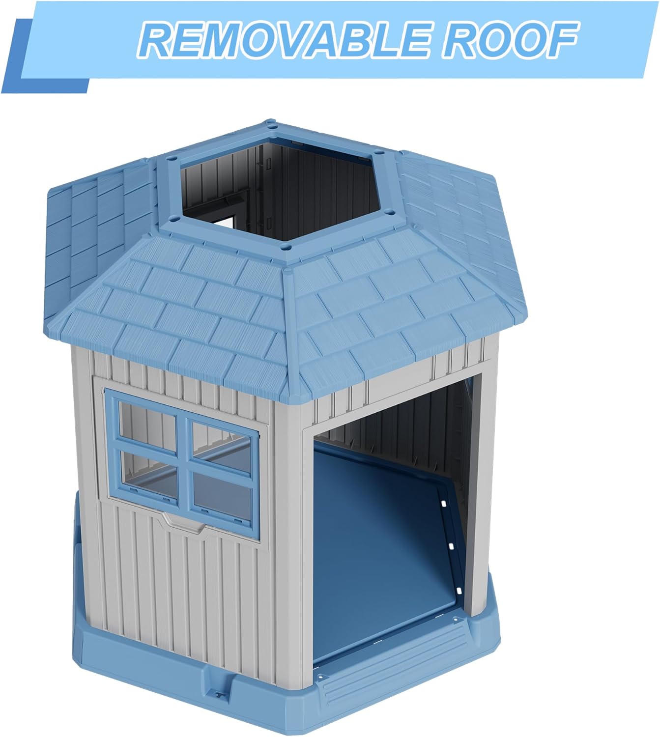 Durable Dog House Indoor Outdoor for Small Medium Dogs, Weatherproof Puppy Shelter with Elevated Floor & Air Vents, Easy Clean and Assemble (Blue, 36.61L*29.5W*37.4H) - Pet Explorer